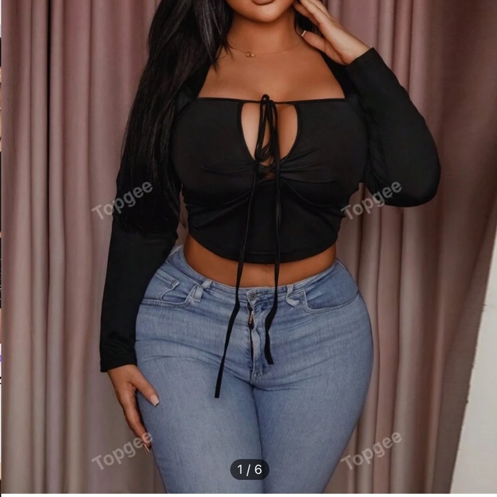 Black sleeve crop top with ties